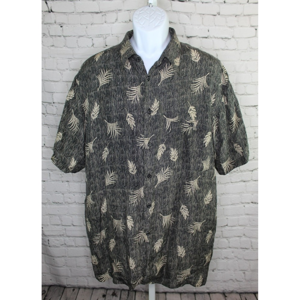 Marc Edwards Hawaiian Button Up Shirt Mens XL Black Silk Palm Leaves Beach Camp‎